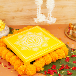 Yellow Aipan Laxmi Charan Pooja chowki 11x11 Inch