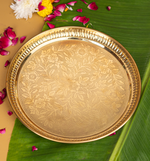 Pure Brass Floral Etchings Pooja Thali 9 Inch
