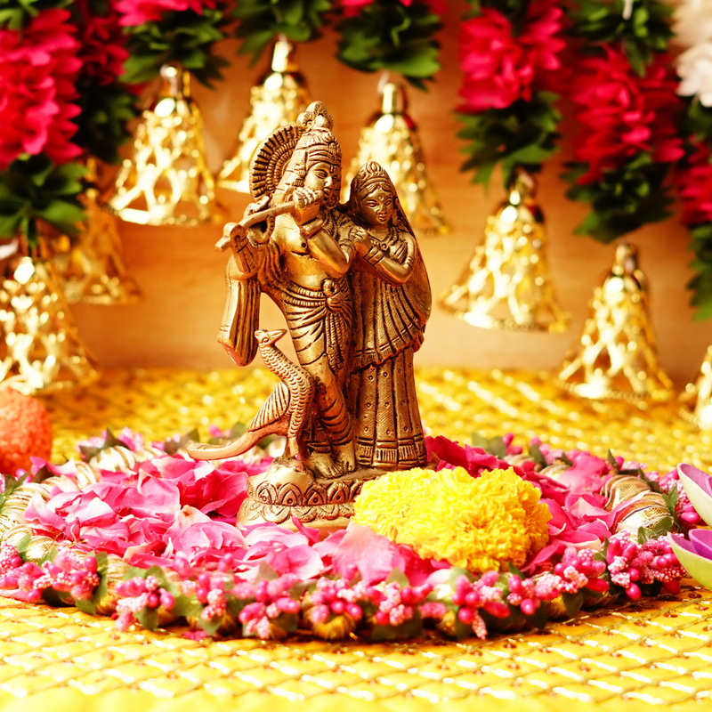 Pure Brass Radha Krishna Idol 6 " | 902g
