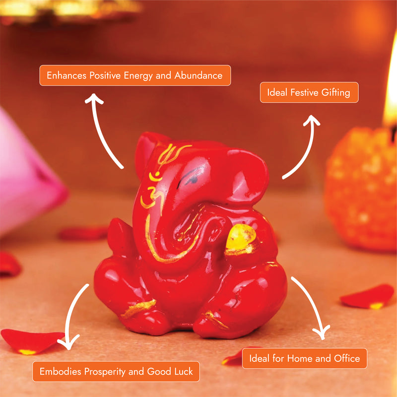 Red Gifting Small Ganesha Resin Idol 2 Inches