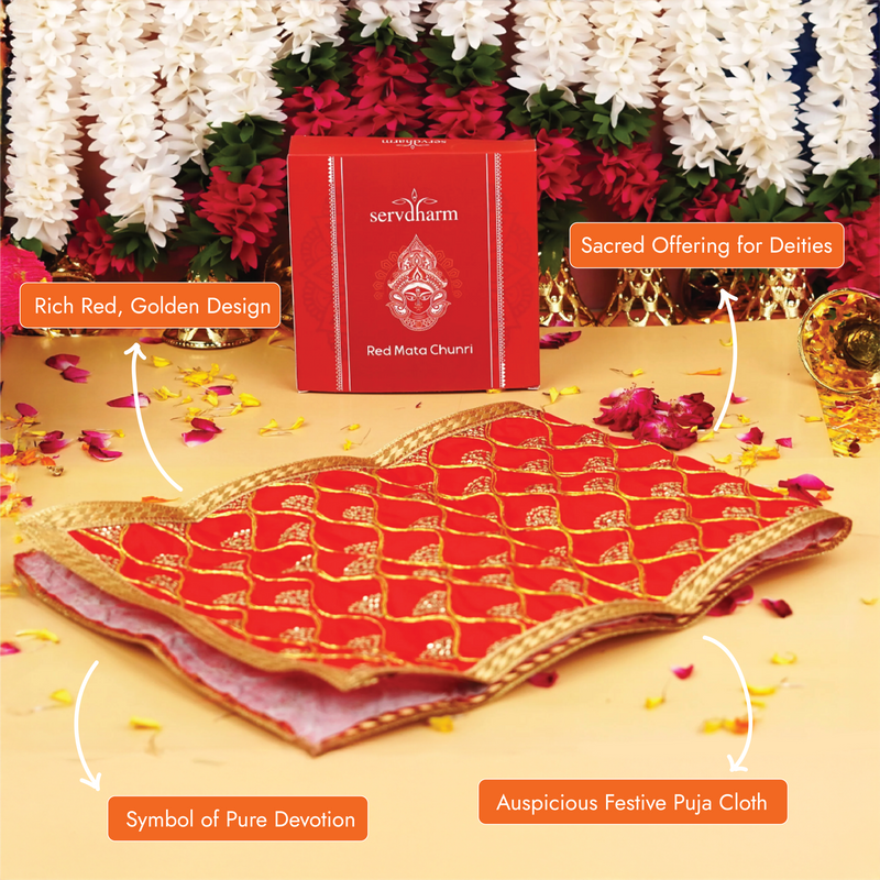 Premium Red and Golden Mata Chunri | 26x 10"