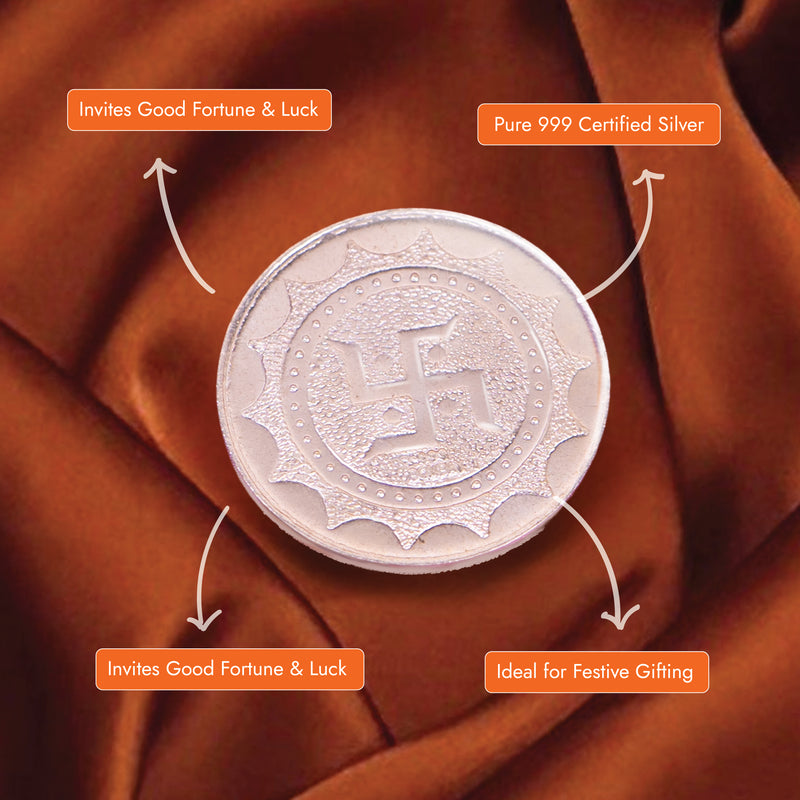 999 Silver Plated Ganesh Lakshmi with Swastik Coin