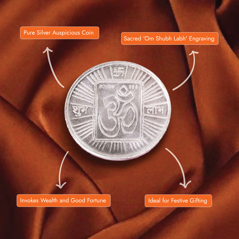 999 Silver Plated Ganesh Lakshmi with Om Coin