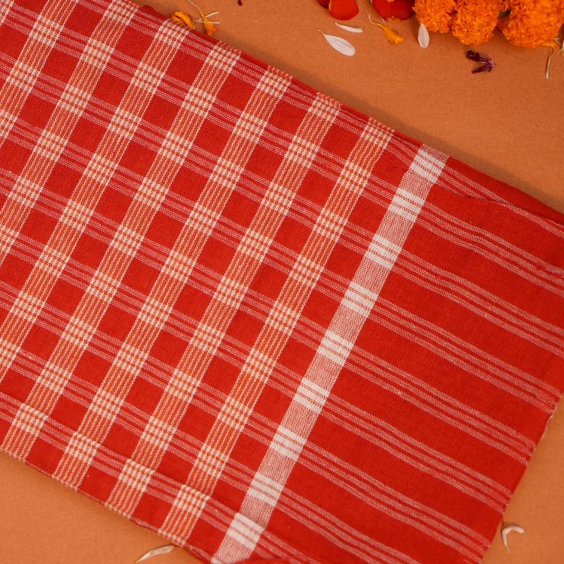 Bengal Red Gamcha/ Pooja Cloth ServDharm 63x28 Inch