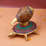 Brass Shankh And Tortoise with Multi Colour Stone Work (7 Inch)