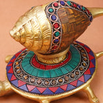 Brass Shankh And Tortoise with Multi Colour Stone Work (7 Inch)