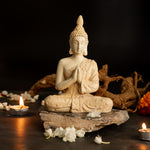 Divine Peace Beige Buddha Resin Statue  7.1 Inch