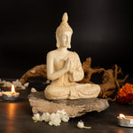 Divine Peace Beige Buddha Resin Statue  7.1 Inch