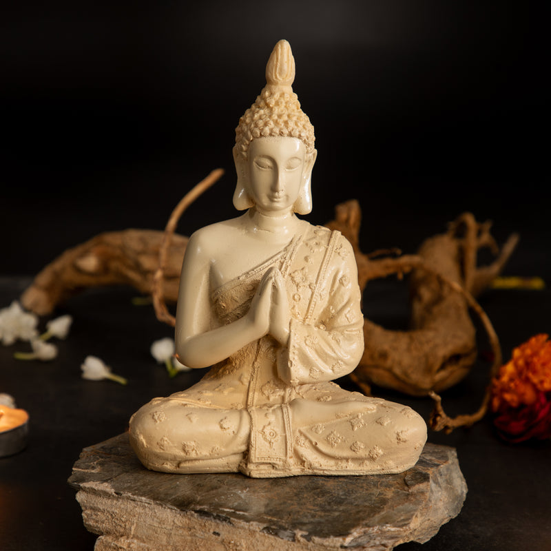 Divine Peace Beige Buddha Resin Statue  7.1 Inch