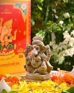 Clay Ganesha 4.5" with Decorative Trunk