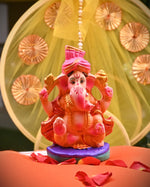 Colourful Clay Ganesha idol with Pink Pagdi 4.5 Inch