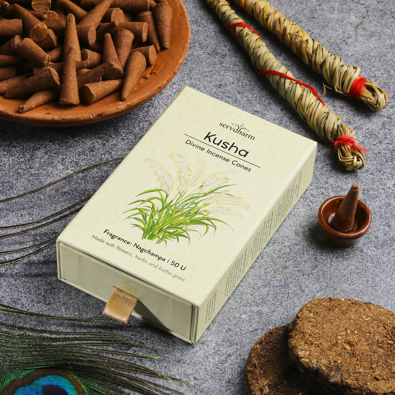 Kusha Divine Incense Cones | Fragrance : Nagchampa | Pack of 50
