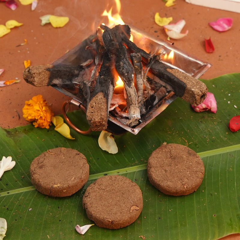 Cow Dung Cakes (Pack of 12 pcs) | Gobar Uple | Cow Dung For Hawan, Puja