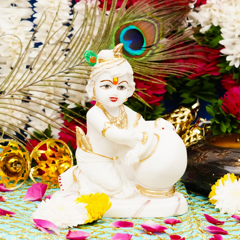 Marble Dust Makhanchor Kanha Idol 7 Inch