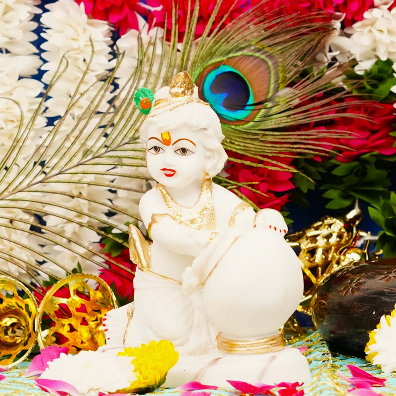Marble Dust Makhanchor Kanha Idol 7 Inch