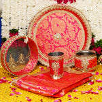 Purple Karwa Chauth Thali Set with Pearl Adornments | Luxury Edition | Set of 5