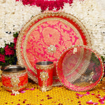 Purple Karwa Chauth Thali Set with Pearl Adornments | Luxury Edition | Set of 5