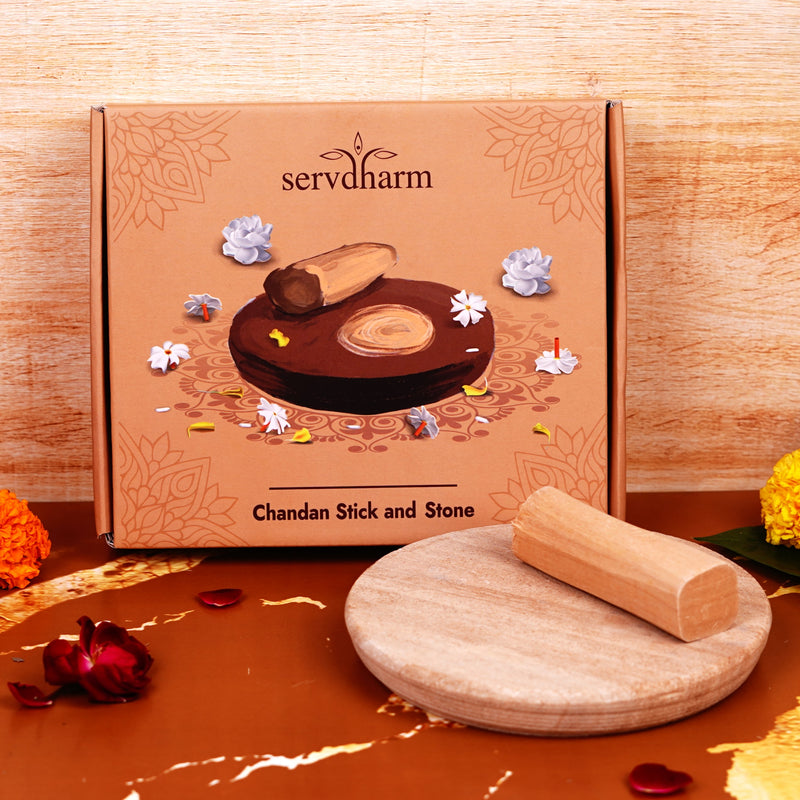 Chandan Stick and Stone | Pure Sandalwood Stick, 6" Rubbing Stone