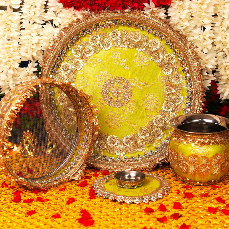 Mint Green Karwa Chauth Thali Set | Luxury Edition | Pack of 5