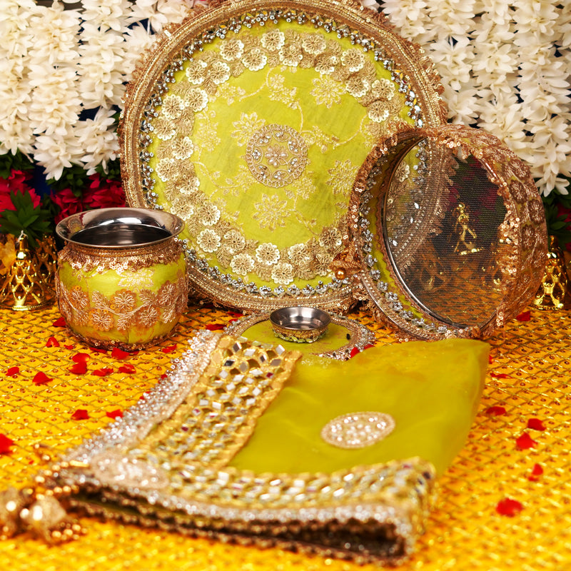 Mint Green Karwa Chauth Thali Set | Luxury Edition | Pack of 5