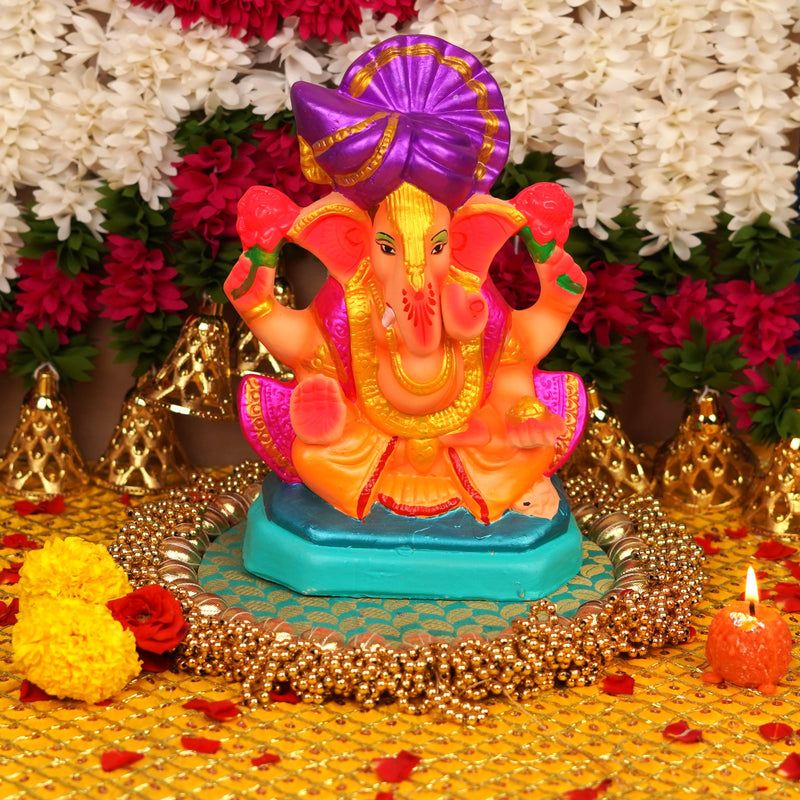 Vighnaharta  Pagdi Ganesha | Ganga River Mitti Idol 10 " | Dissolvable & Sustainable