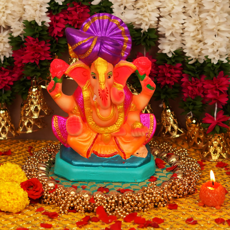 Vighnaharta  Pagdi Ganesha | Ganga River Mitti Idol 10 " | Dissolvable & Sustainable