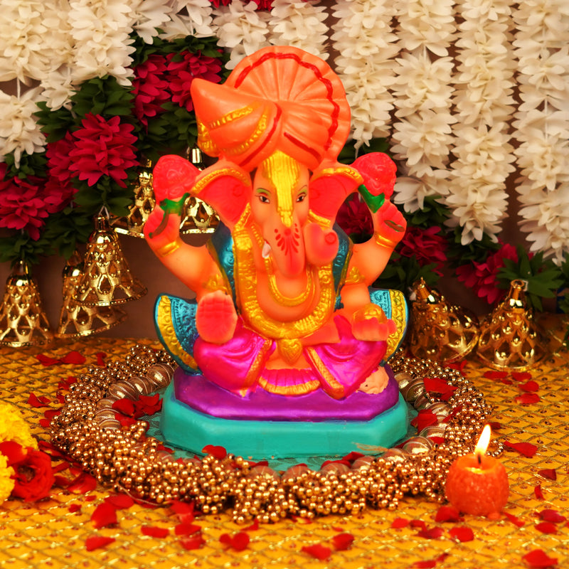Vighnaharta  Pagdi Ganesha | Ganga River Mitti Idol 10 " | Dissolvable & Sustainable