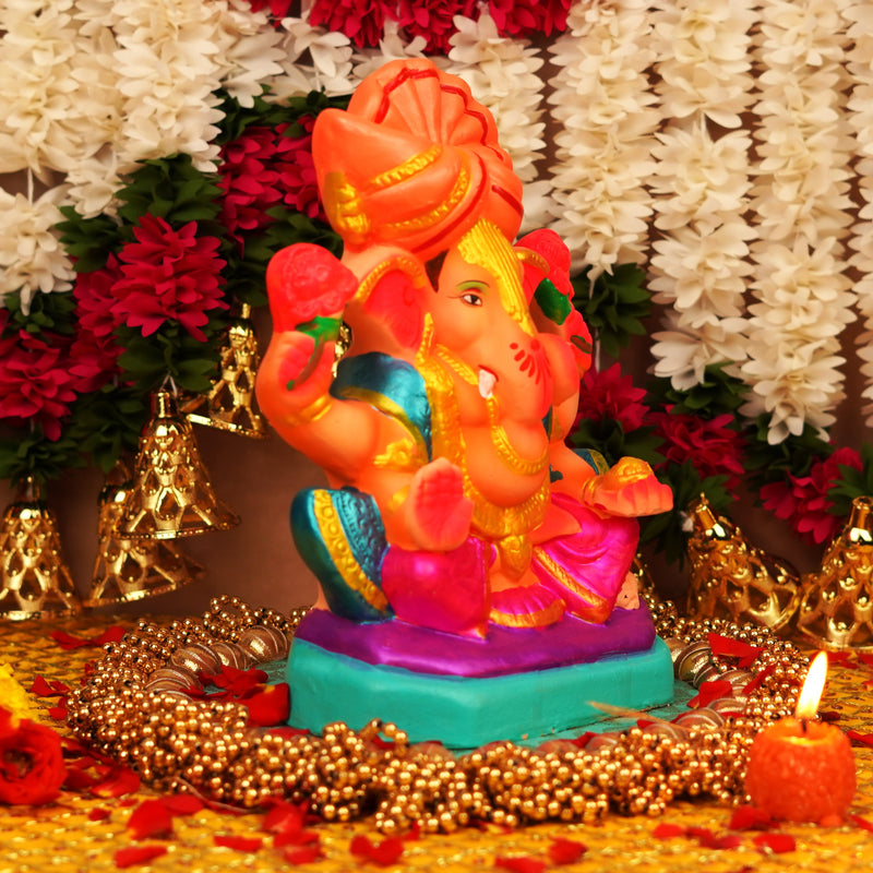 Vighnaharta  Pagdi Ganesha | Ganga River Mitti Idol 10 " | Dissolvable & Sustainable