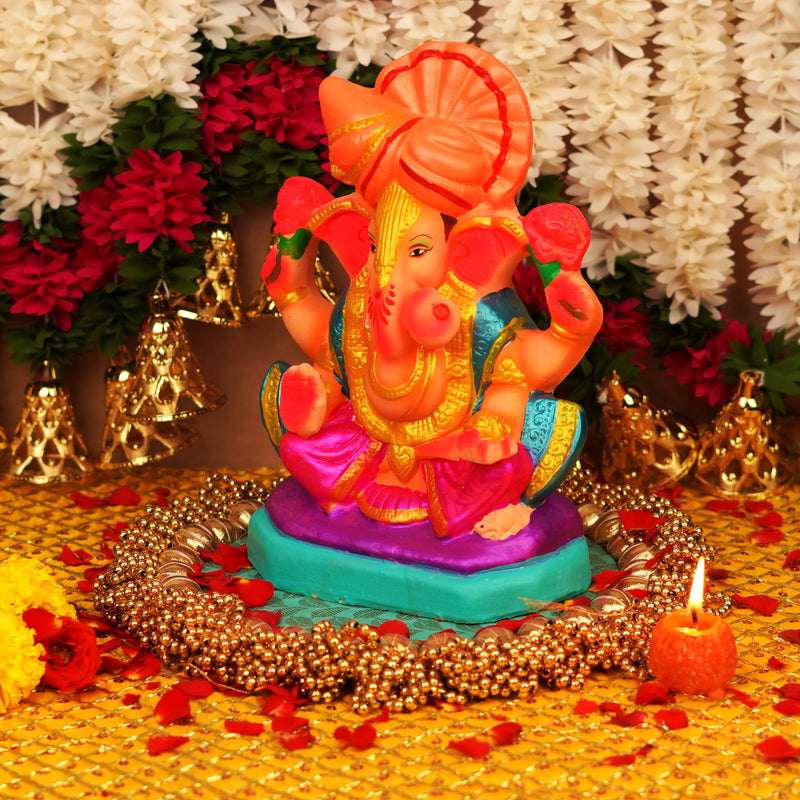 Vighnaharta  Pagdi Ganesha | Ganga River Mitti Idol 10 " | Dissolvable & Sustainable