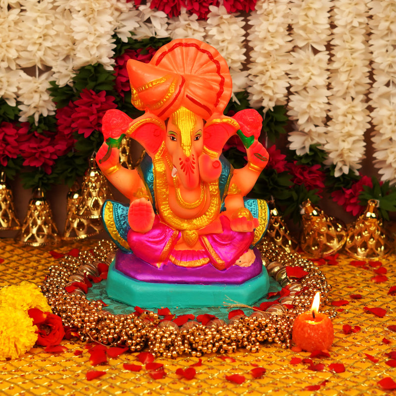 Vighnaharta  Pagdi Ganesha | Ganga River Mitti Idol 10 " | Dissolvable & Sustainable