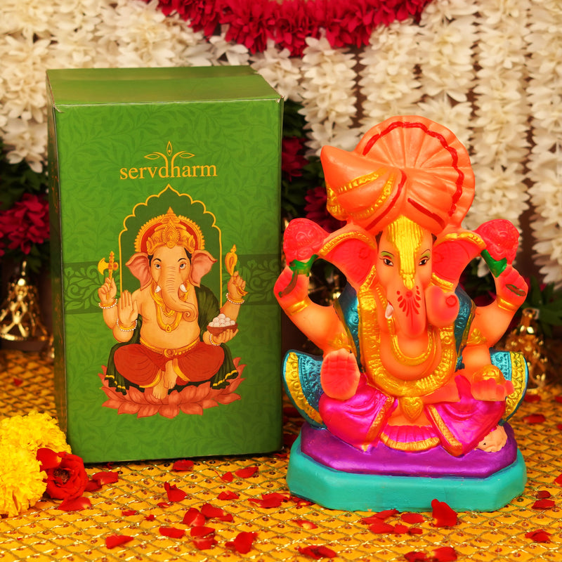 Vighnaharta  Pagdi Ganesha | Ganga River Mitti Idol 10 " | Dissolvable & Sustainable