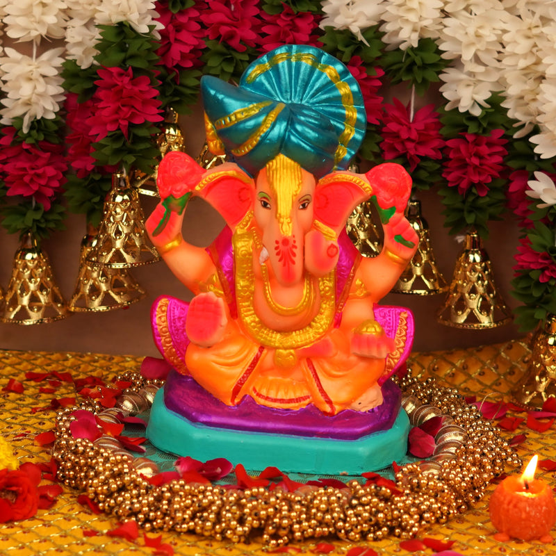 Vighnaharta  Pagdi Ganesha | Ganga River Mitti Idol 10 " | Dissolvable & Sustainable