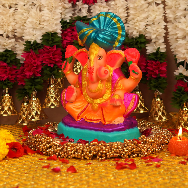Vighnaharta  Pagdi Ganesha | Ganga River Mitti Idol 10 " | Dissolvable & Sustainable