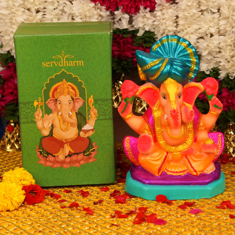 Vighnaharta  Pagdi Ganesha | Ganga River Mitti Idol 10 " | Dissolvable & Sustainable