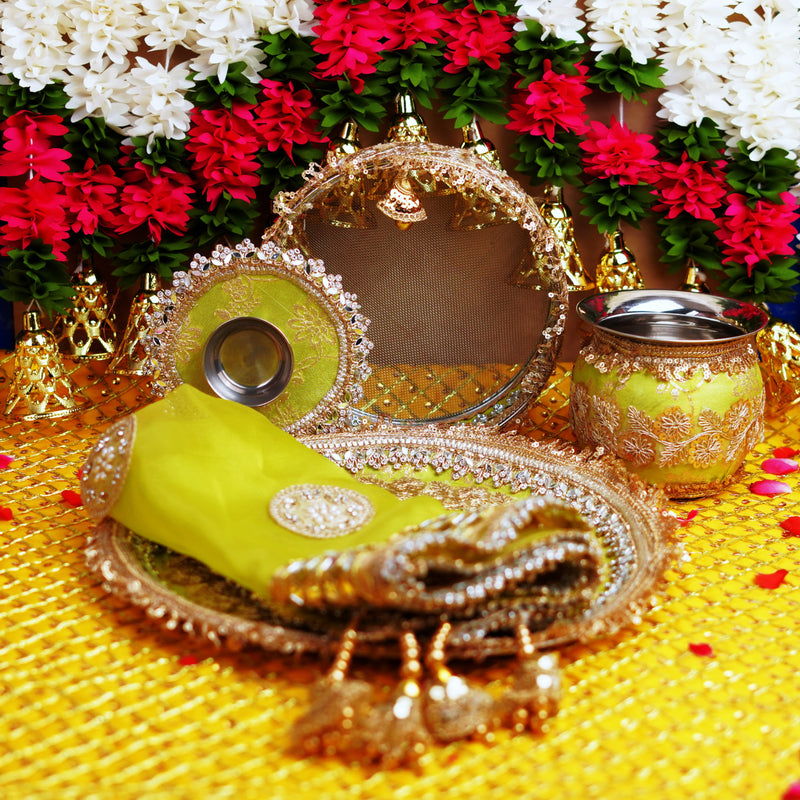 Mint Green Karwa Chauth Thali Set | Luxury Edition | Pack of 5