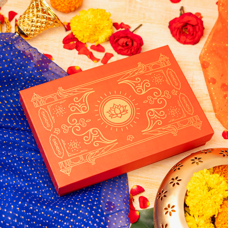 Pure Brass Kamal Diya (Set of 4 Diyas) Chandan Oil Gift Set