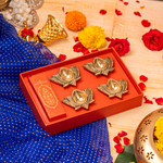 Pure Brass Kamal Diya (Set of 4 Diyas) Chandan Oil Gift Set