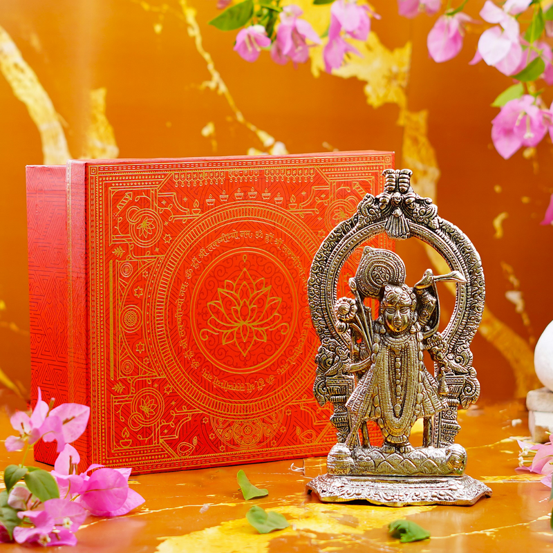Silver Plated Shrinath Ji Idol 9" With Premium Gift Box