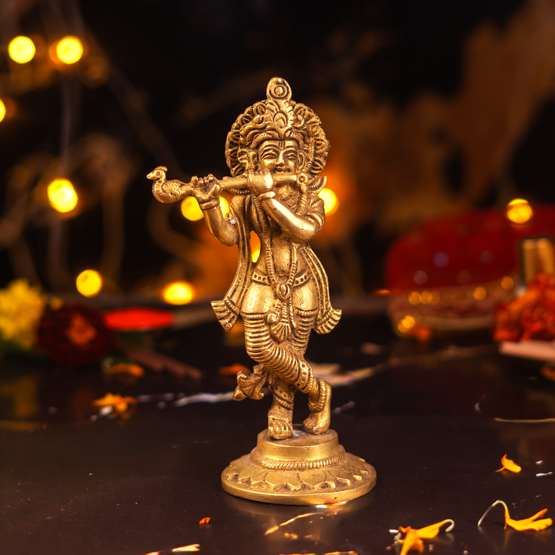Brass Lord Krishna Statue Playing Flute 7 Inch 730 G ServDharm brass-lord-krishna-statue-playing-flute-7-inch-730-g-servdharm