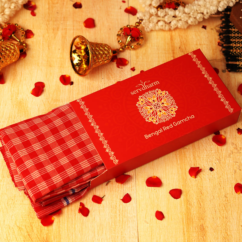 Bengal Red Gamcha/ Pooja Cloth ServDharm 63x28 Inch