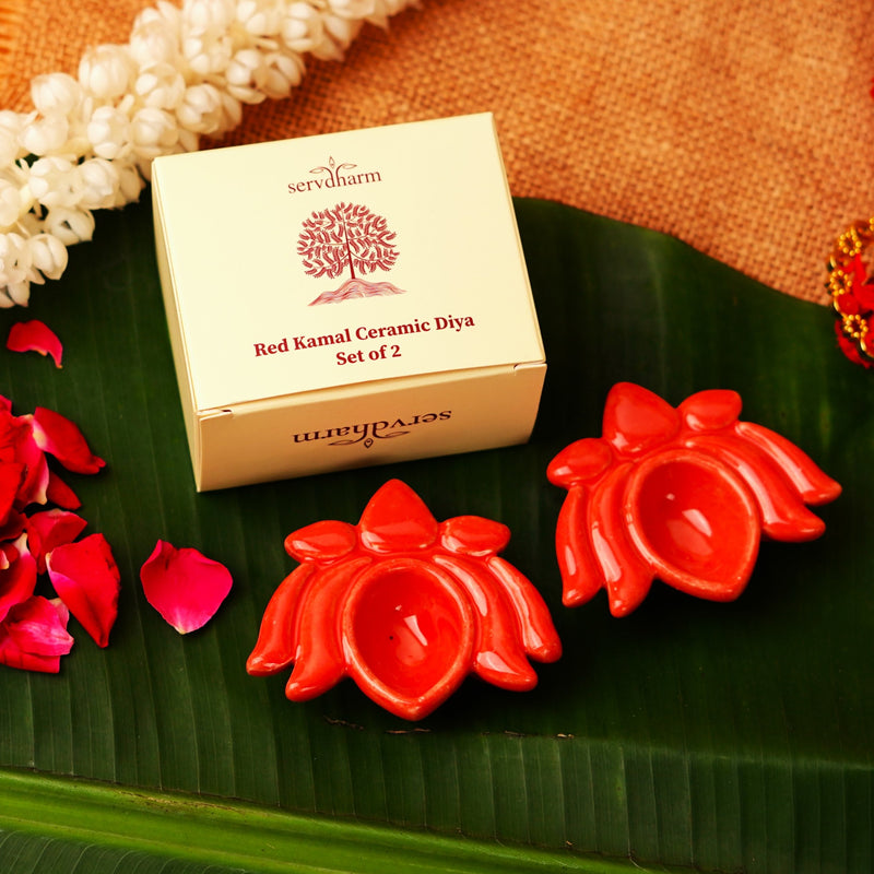 Red Kamal Ceramic Diya Set of 2