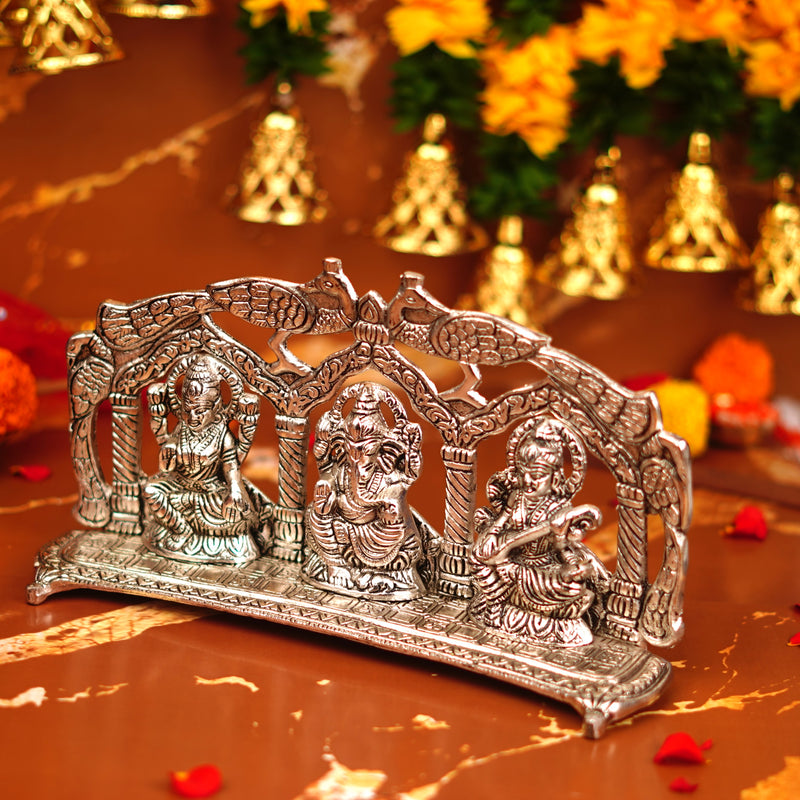 Lakshmi Ganesh Saraswati Silver Plated Idol 5.5 Inch