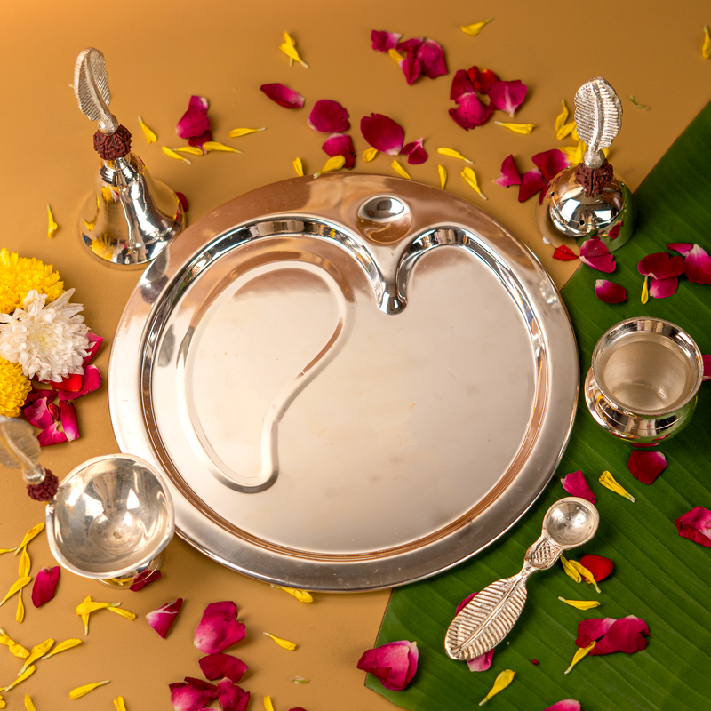 Silver Plated Rudraksha Pooja Thali Set with Premium Gift Box