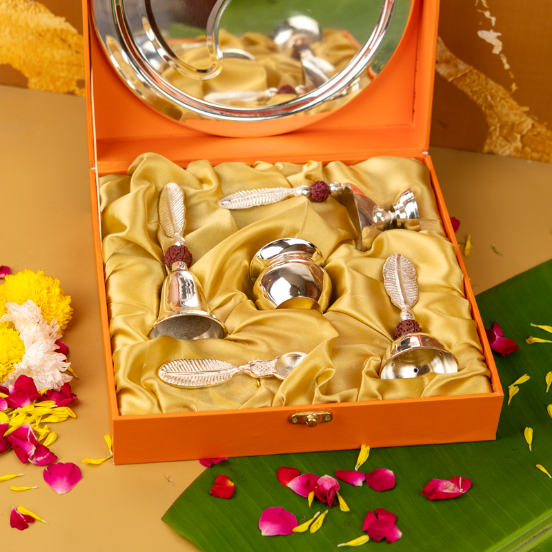 Silver Plated Rudraksha Pooja Thali Set with Premium Gift Box