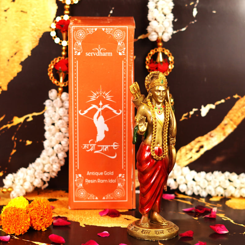 Antique Gold Ram Resin Idol 8 Inch