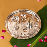 Pure Brass Silver Plated Mangal Kalash Thali Set 9"