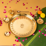 Pure Brass Gold Plated Mangal Kalash Thali Set 10 Inch