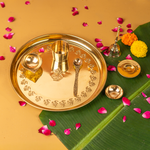 Pure Brass Gold Plated Mangal Kalash Thali Set 10 Inch