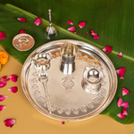 Pure Brass Silver Plated Mangal Kalash Thali Set 9"