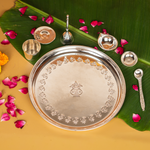 Pure Brass Silver Plated Mangal Kalash Thali Set 9"